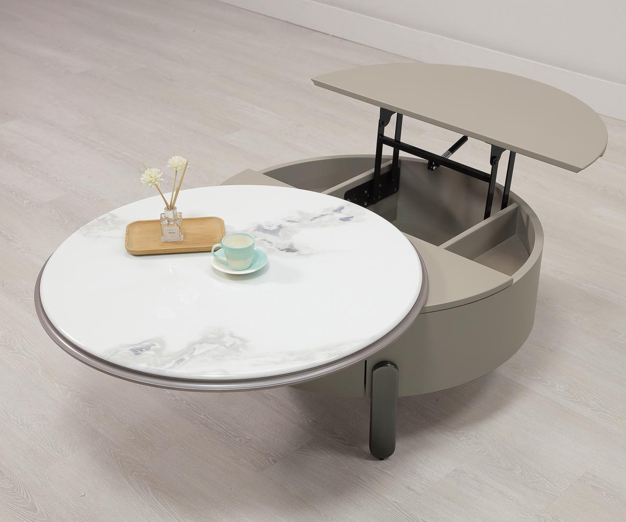 法蘭石面旋轉升降茶几