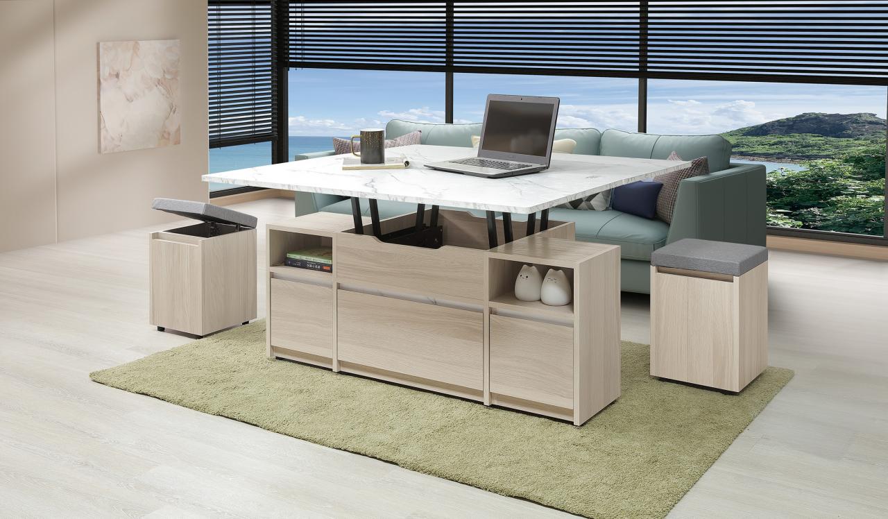 萊米克 4 尺仿石面升降茶几